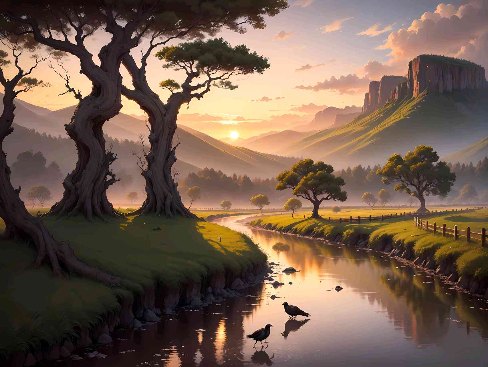 智能AI技术打造绝美风景插画艺术