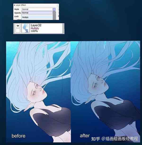ps国风插画：绘制水中影子和白线条，上色教程及绘画方法