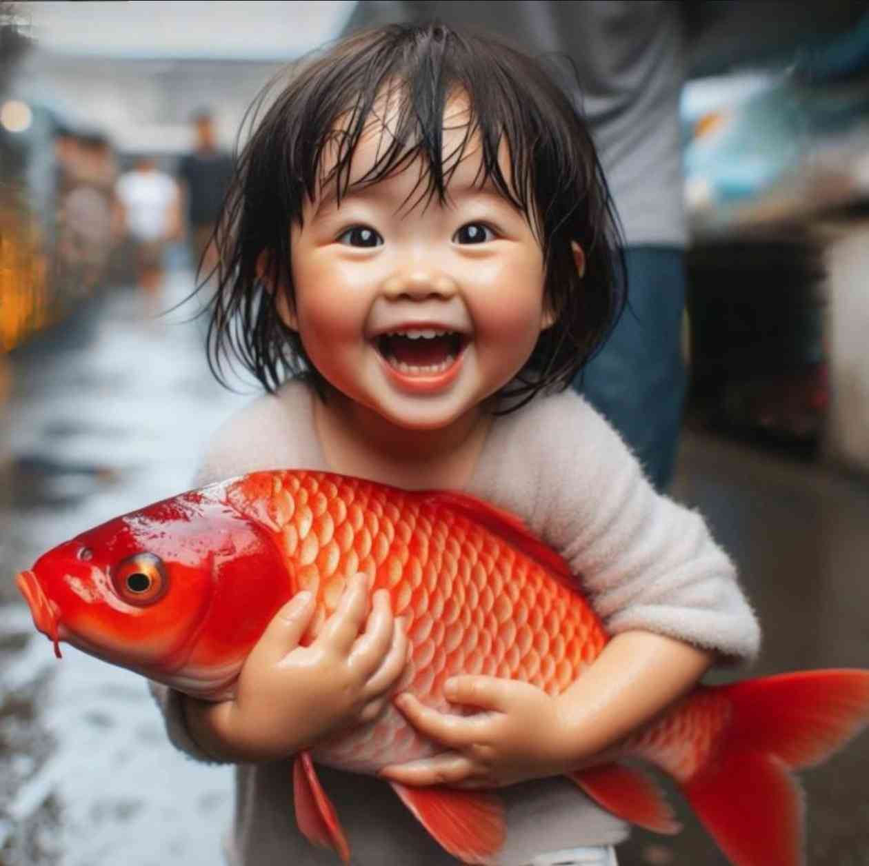 超可爱ai创作小孩抱鱼照片-超可爱ai创作小孩抱鱼照片高清