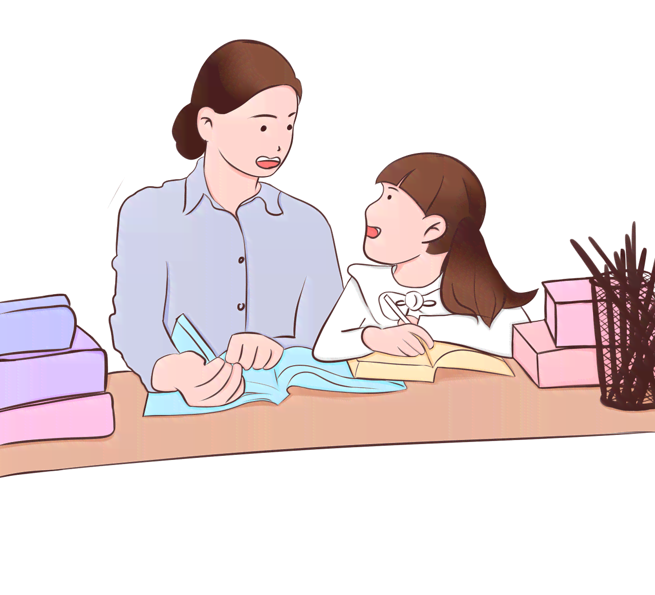 ai绘画妈妈辅导小孩写作业猪头